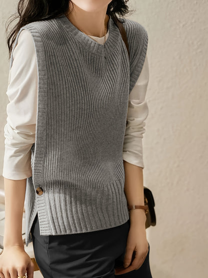Comfortable Ribbed Knit Sweater Vest for Women with Crew Neck Sleeveless Relaxed Oversized Style