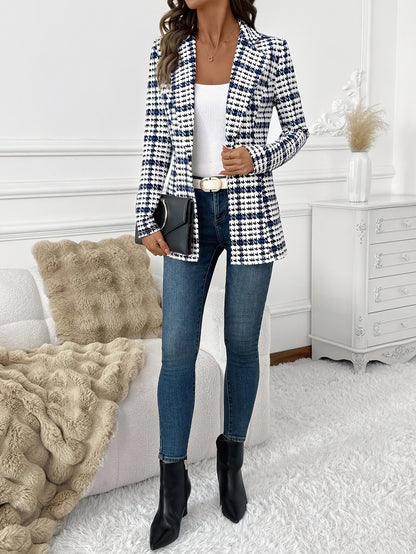 Elegant Plaid Blazer for Women, Versatile Everyday Long-Sleeve, Classic Commuter, Autumn, Houndstooth