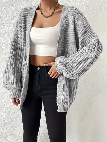 Comfortable Chunky Knit Cardigan for Women with Open Front Balloon Sleeve Oversized Relaxed Style