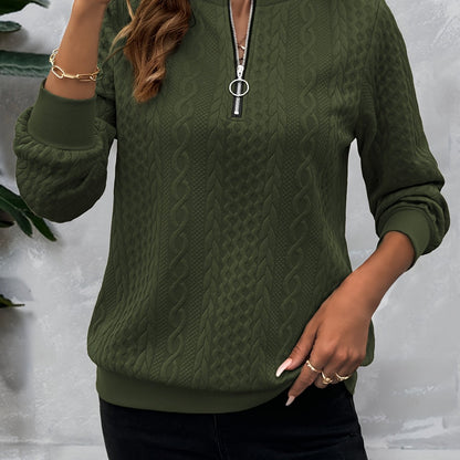 Comfortable Cable Knit Sweater for Women with Zip Crew Neck Long Sleeve Textured Relaxed Style