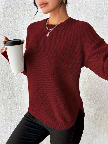 Women's Pullover Sweater, Solid Color Round Neck Loose-Fit, Simple Versatile Long Sleeve, Sweater Top