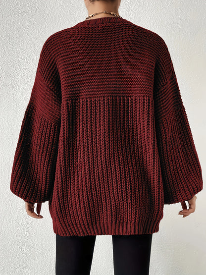 Comfortable Chunky Knit Cardigan for Women with Open Front Balloon Sleeve Oversized Relaxed Style