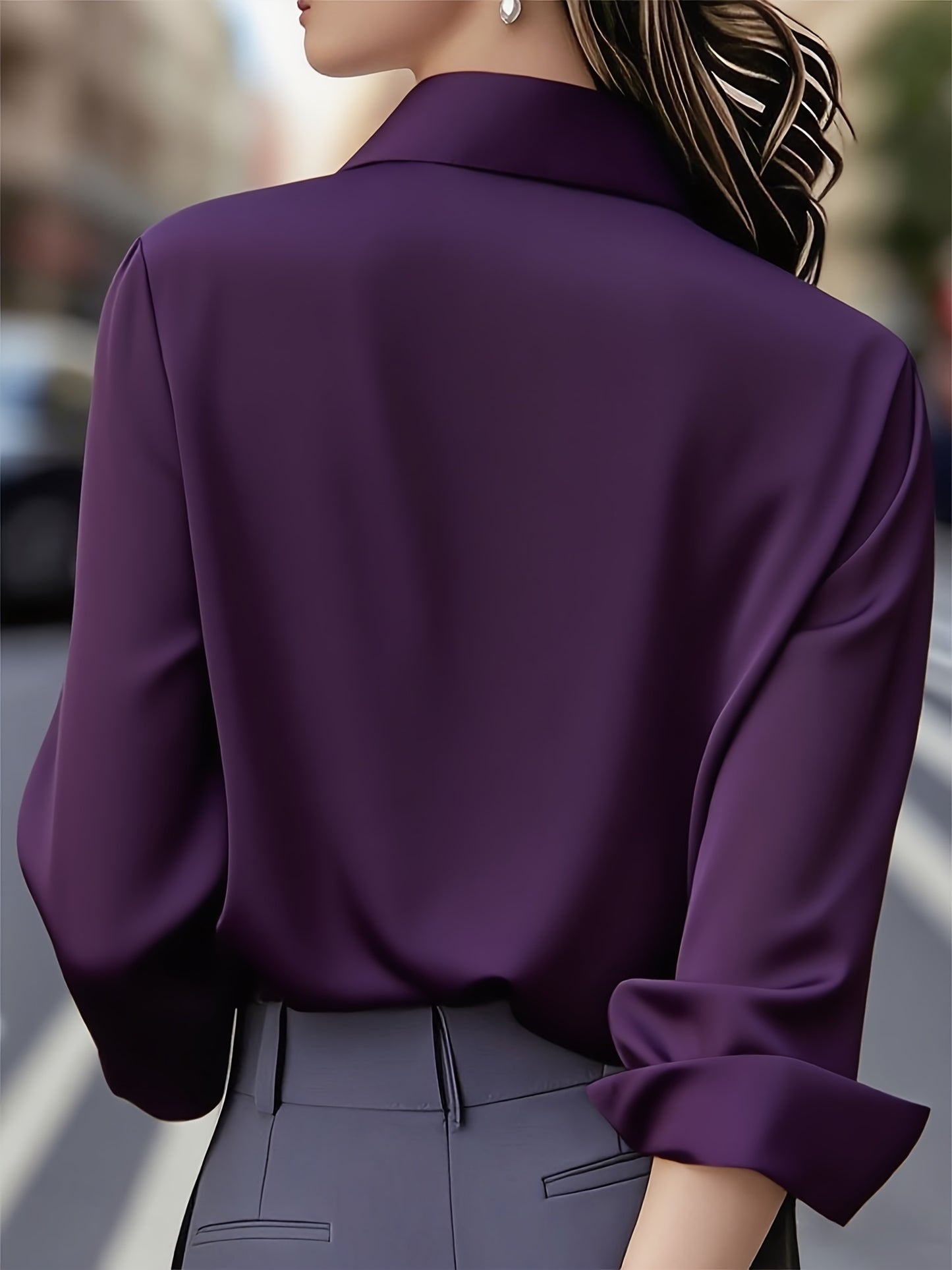 Elegant Satin Blouse for Women with Collar Long Sleeve Button Front Relaxed Silky Style