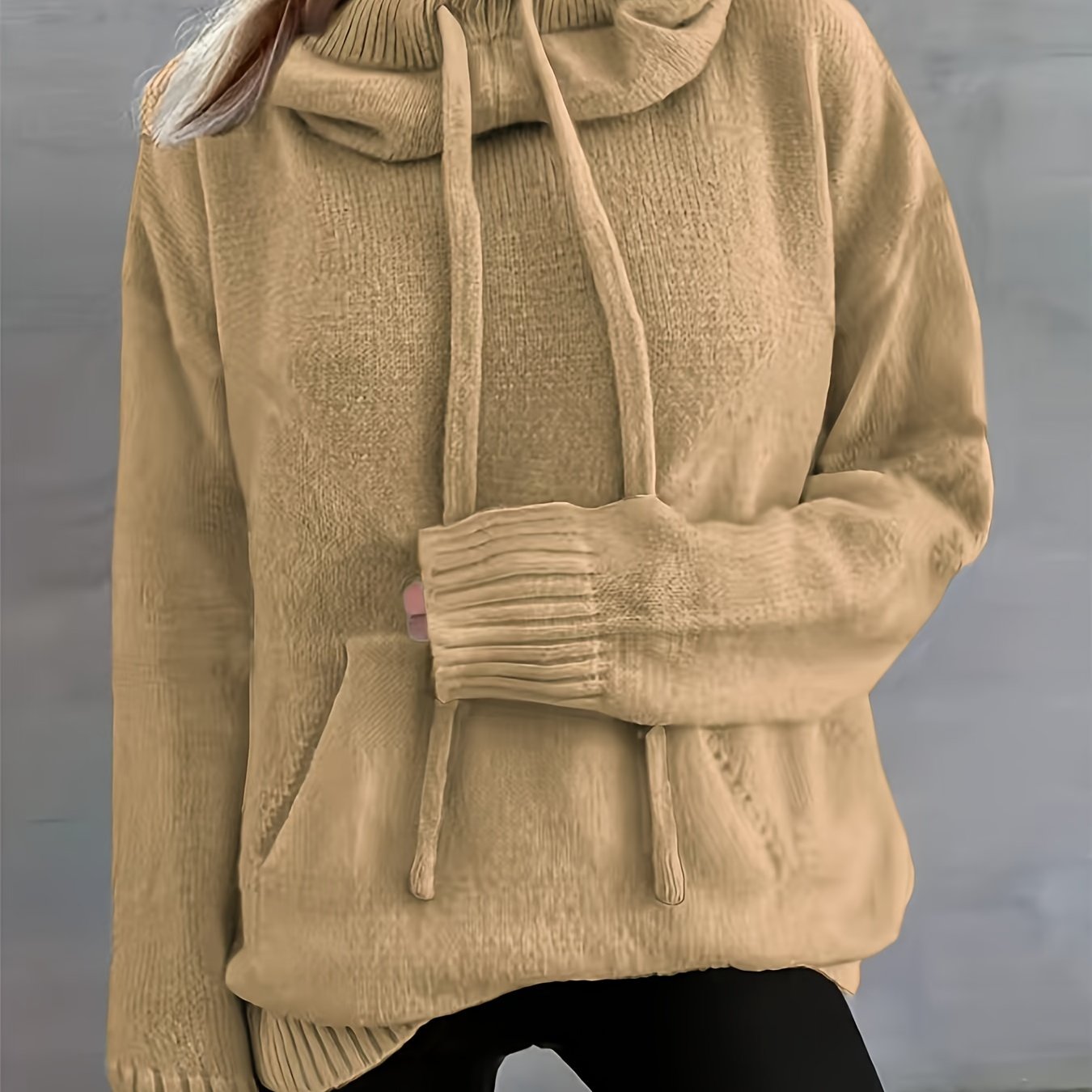 2025 New Autumn And Winter Women'S Casual Versatile Solid Color Drawstring Pocket Hooded Pullover