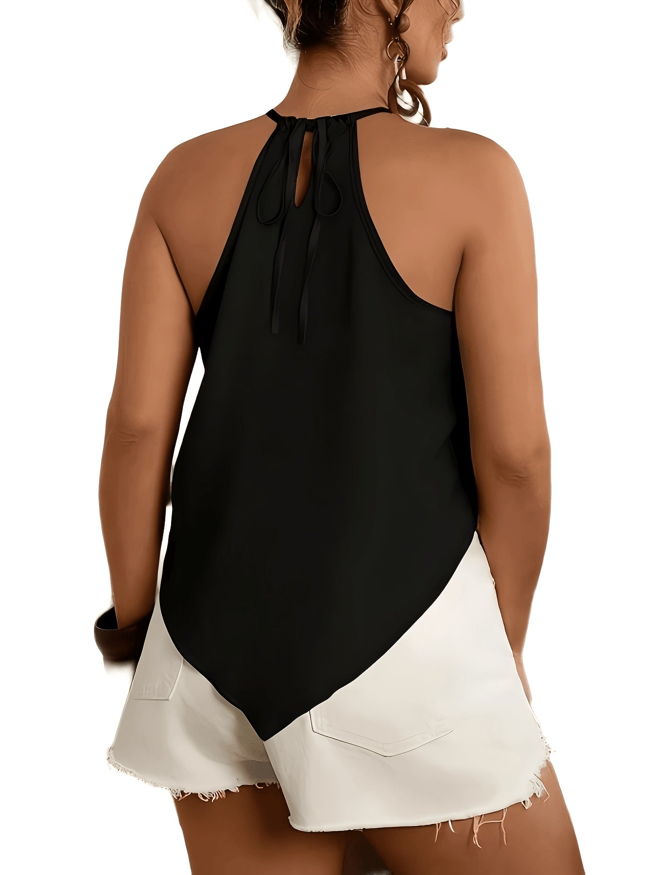 Effortless Chiffon Halter Tank Top for Women with High Neck Sleeveless Ruched Flowing Style