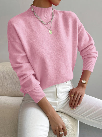 Comfortable Ribbed Sweater for Women with High Neck Long Sleeve Relaxed Oversized Knit Style
