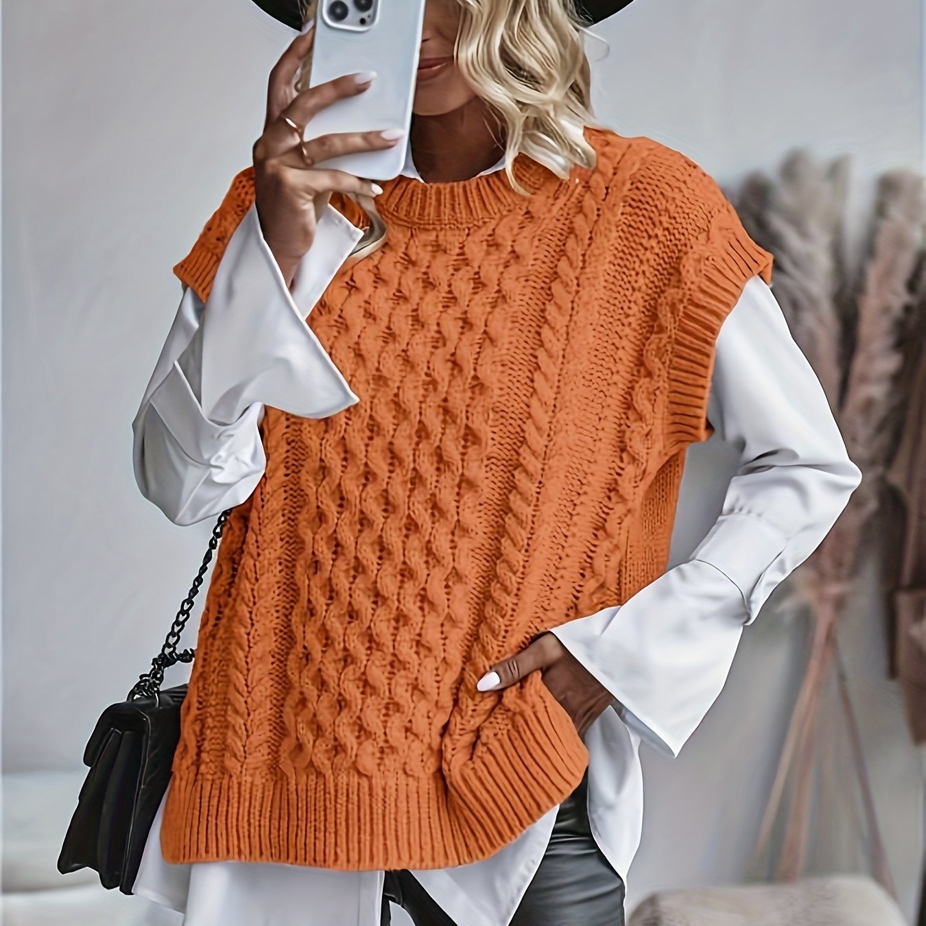 Comfortable Cable Knit Sweater Vest for Women with Crew Neck Sleeveless Oversized Relaxed Style