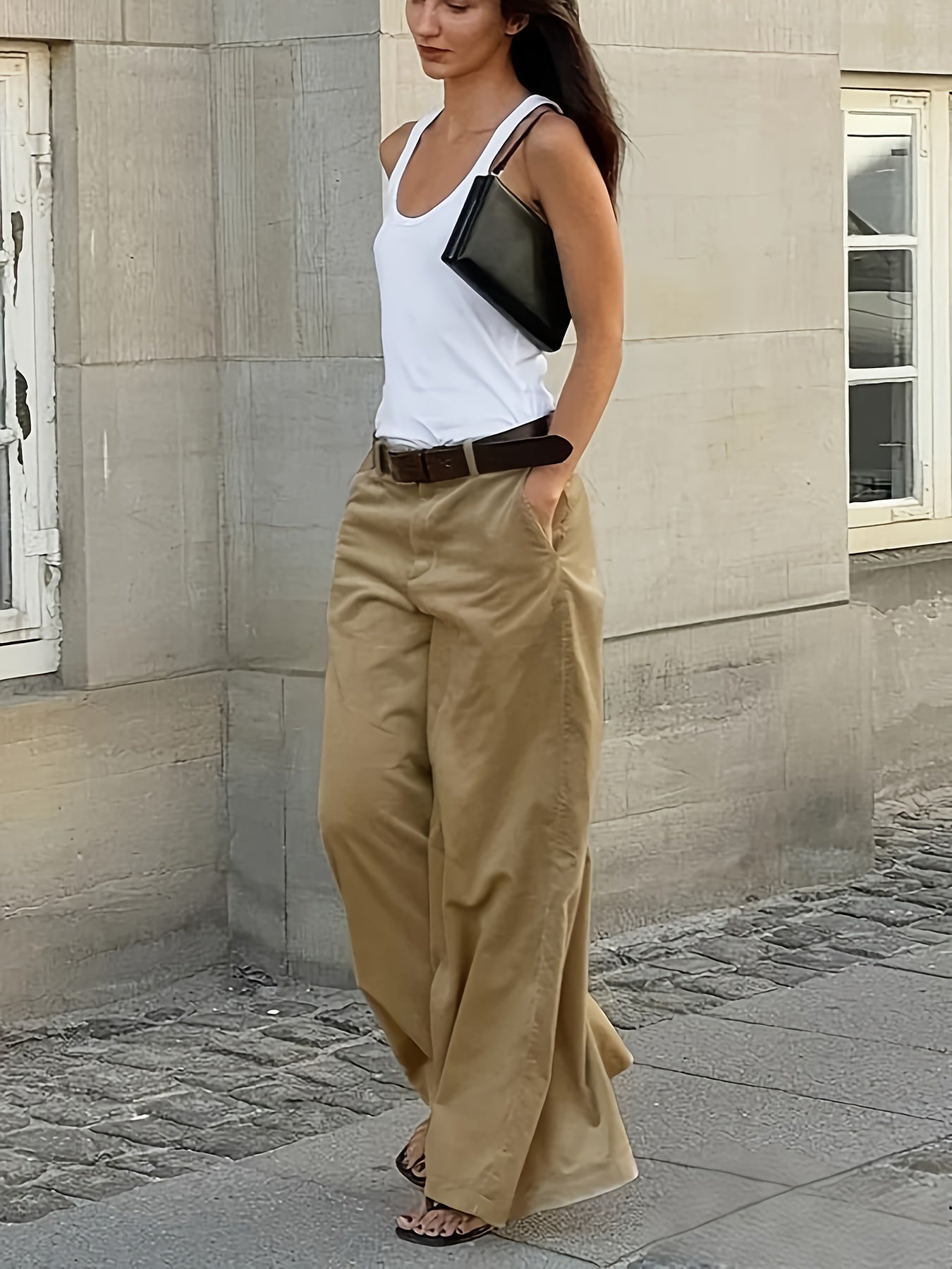 Effortless Wide Leg Pants for Women with High Waist Belted Tapered Relaxed Casual Style