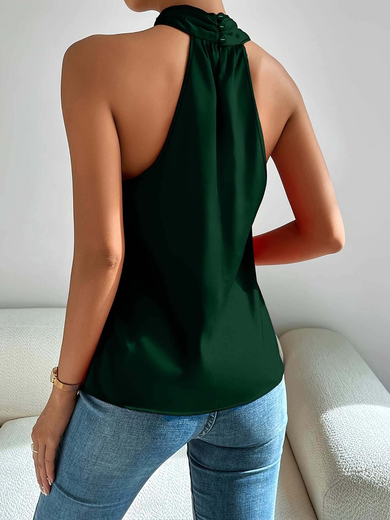 Elegant Satin Halter Top for Women with Crisscross Neck Sleeveless Flowing Silky Style