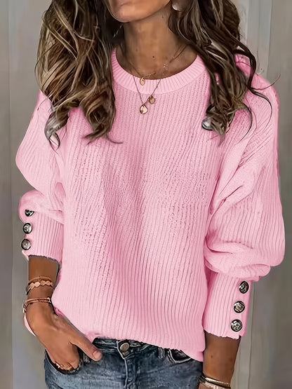 Comfortable Ribbed Knit Sweater for Women with Mock Neck Long Sleeve Button Cuff Relaxed Oversized Style