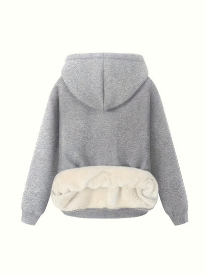 Comfortable Sherpa Lined Hoodie for Women with Hood Long Sleeve Relaxed Oversized Knit Style