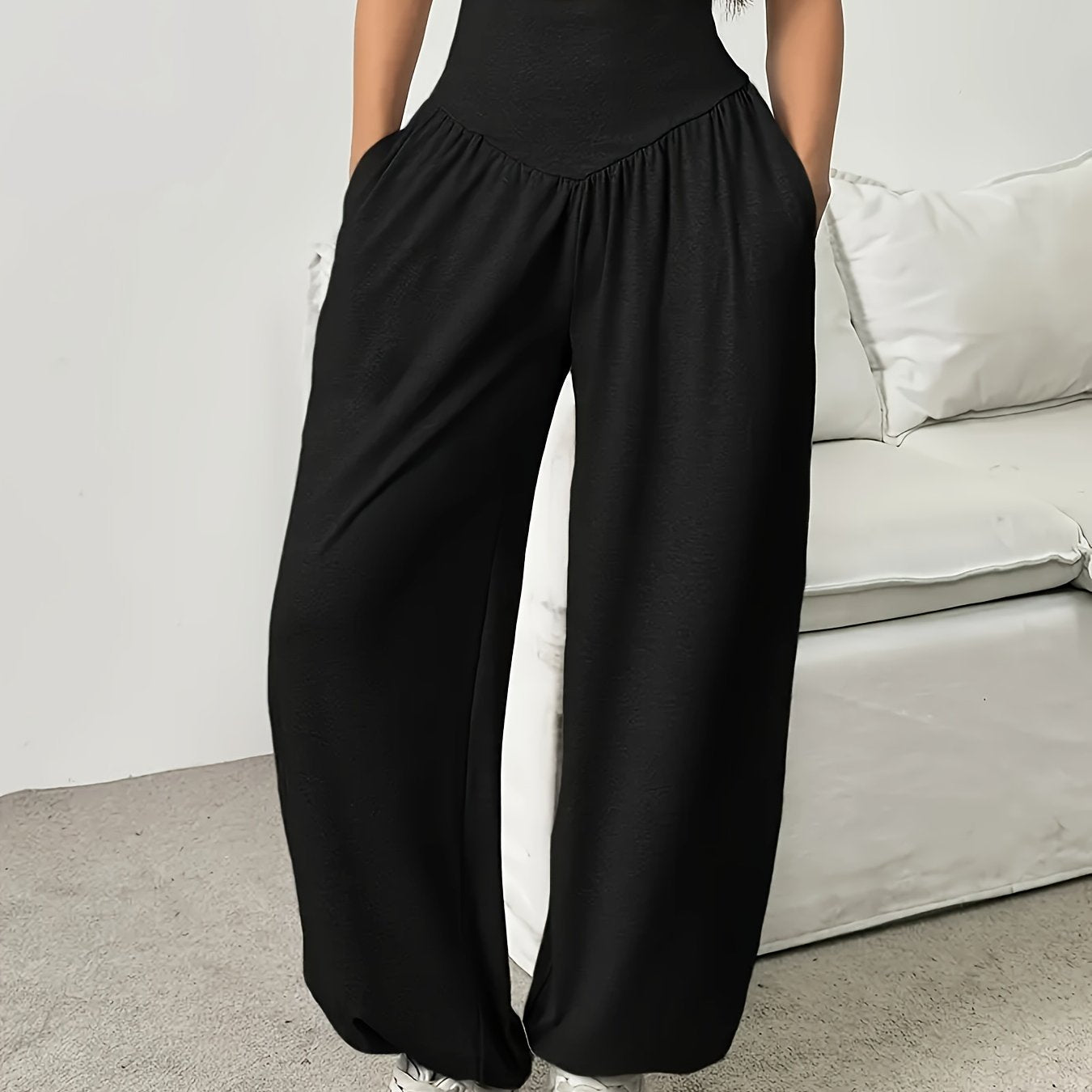 Effortless Wide Leg Pants for Women with High Waist Ruched Tapered Relaxed Casual Style