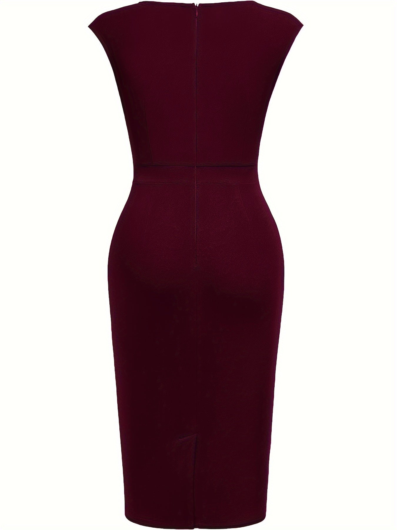 Elegant Ruched Midi Dress for Women with Sweetheart Neckline Cap Sleeve Bodycon Formal Style