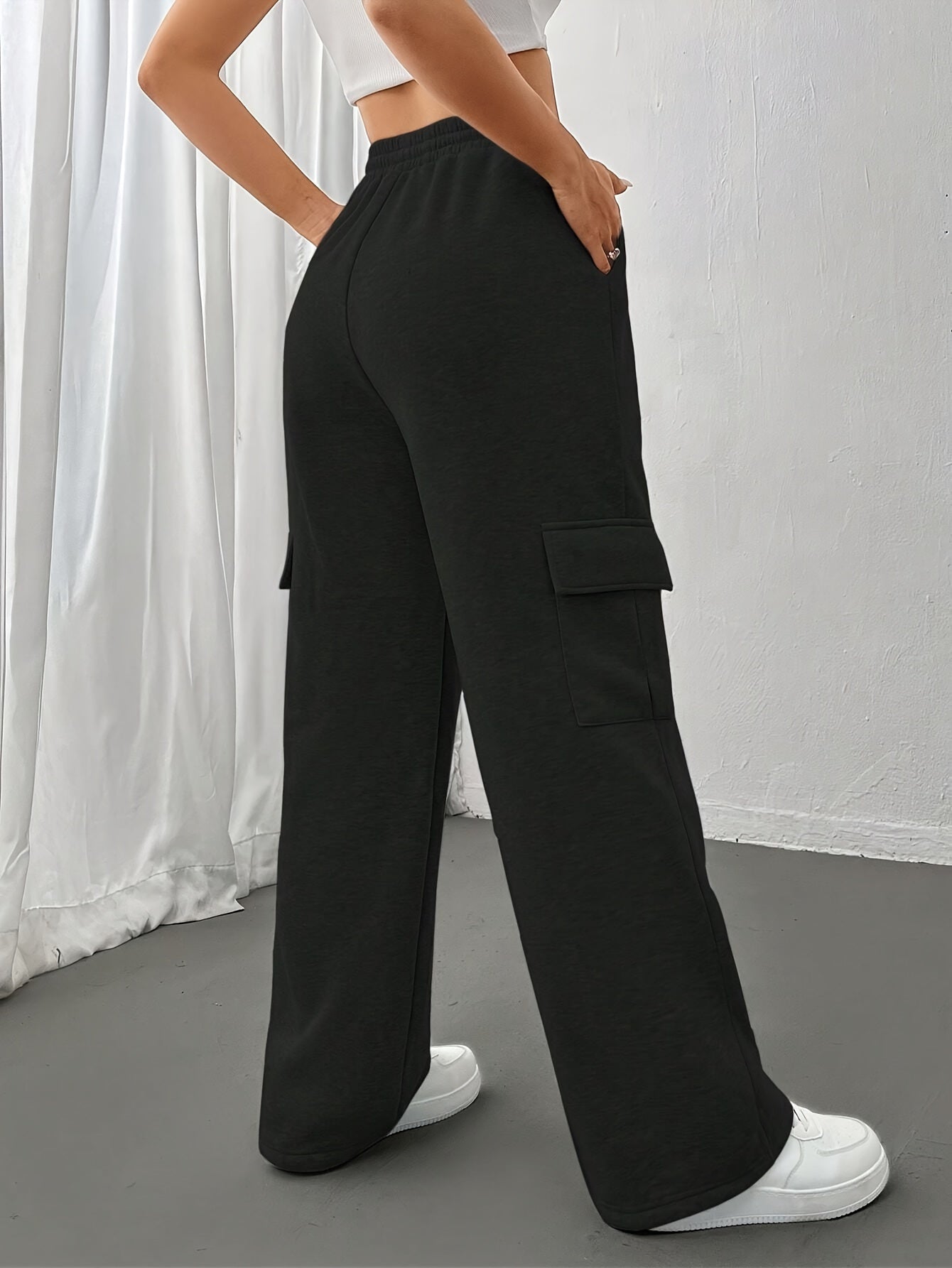 Women'S Autumn And Winter Fleece-Lined Side Pocket Sweatpants
