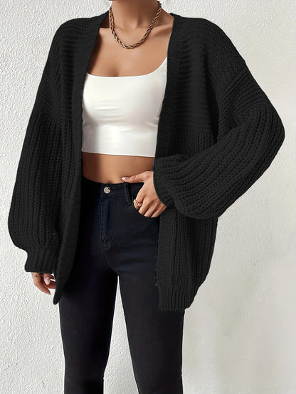 Comfortable Chunky Knit Cardigan for Women with Open Front Balloon Sleeve Oversized Relaxed Style