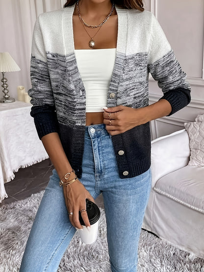 Comfortable Space Dye Cardigan Sweater for Women with V Neck Long Sleeve Button Front Relaxed Knit Style