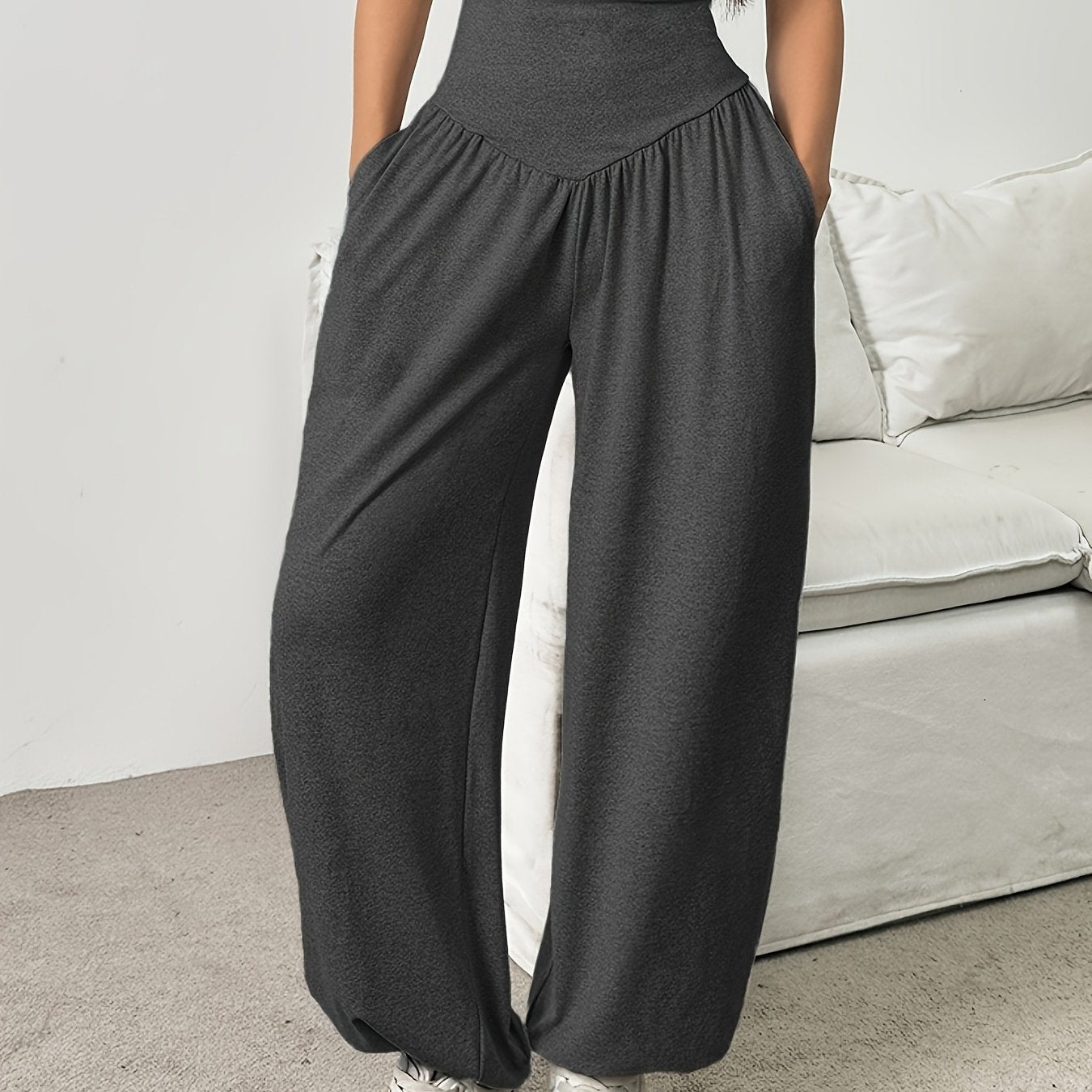 Effortless Wide Leg Pants for Women with High Waist Ruched Tapered Relaxed Casual Style