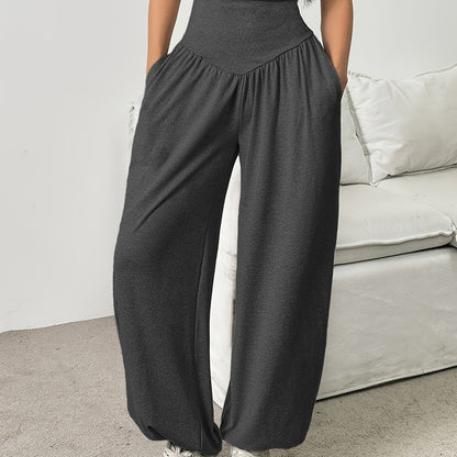 Effortless Wide Leg Pants for Women with High Waist Ruched Tapered Relaxed Casual Style