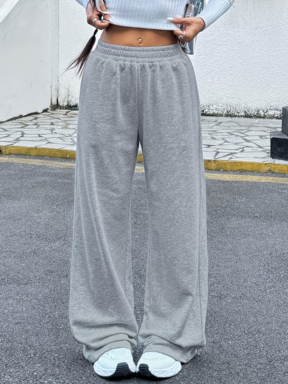 Effortless Light Grey Wide Leg Sweatpants for Women with High Waist Elastic Relaxed Oversized Casual Style