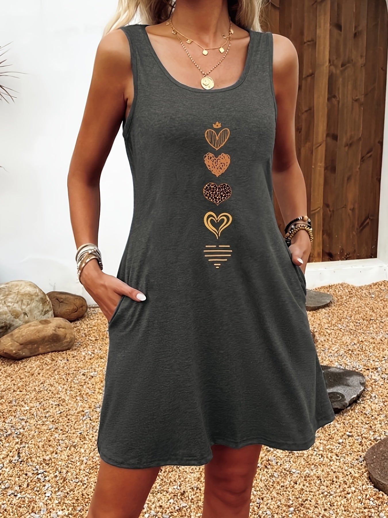 Effortless Tank Mini Dress for Women with Scoop Neck Sleeveless Curved Hem Casual Style