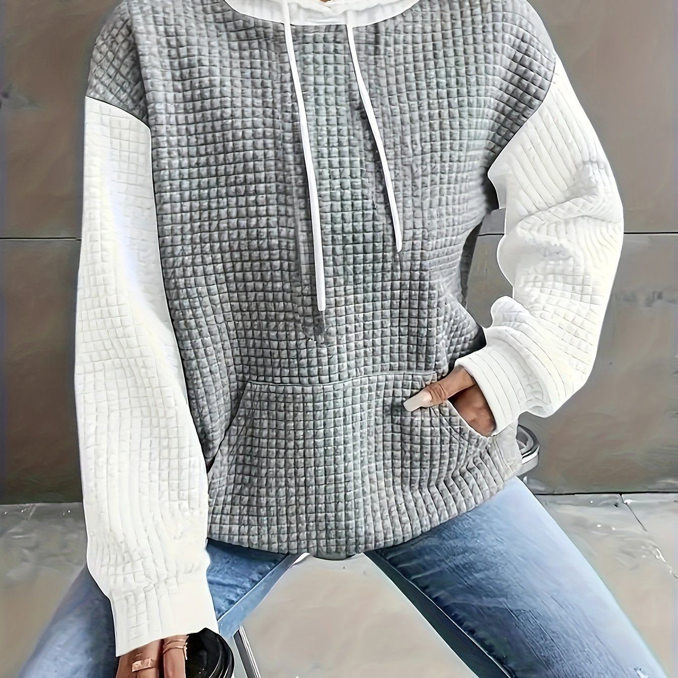 Autumn/Winter European and American Fashion Trendy Wide Fit Casual Loose Color Block Patchwork Pullover Hooded Versatile Sweatshirt Jacket for Women