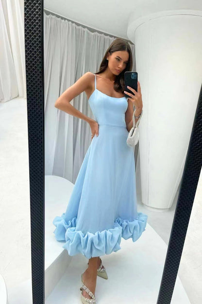 Amorette | Women's Spaghetti Strap Ruffle Hem Midi Dress