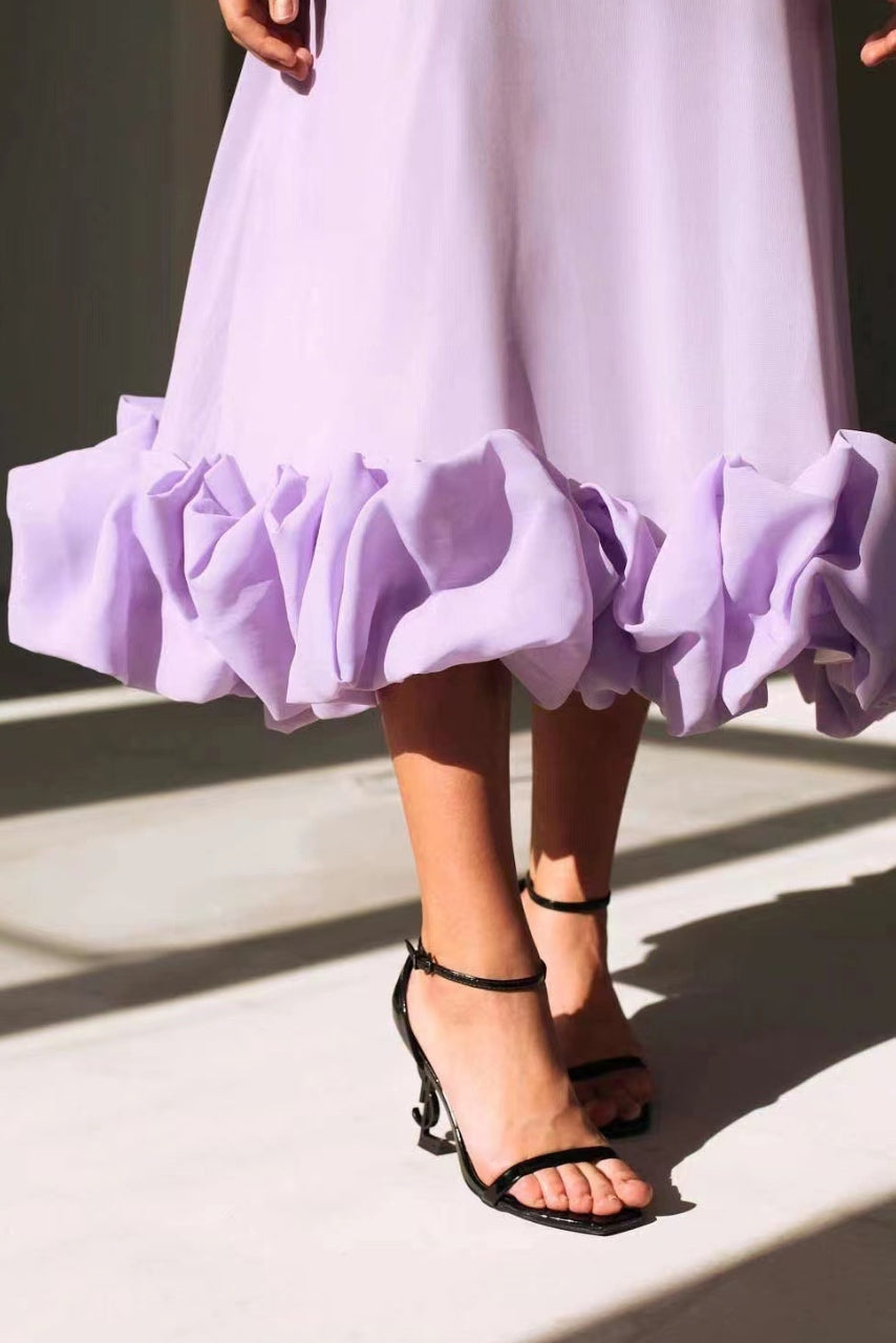 Amorette | Women's Spaghetti Strap Ruffle Hem Midi Dress