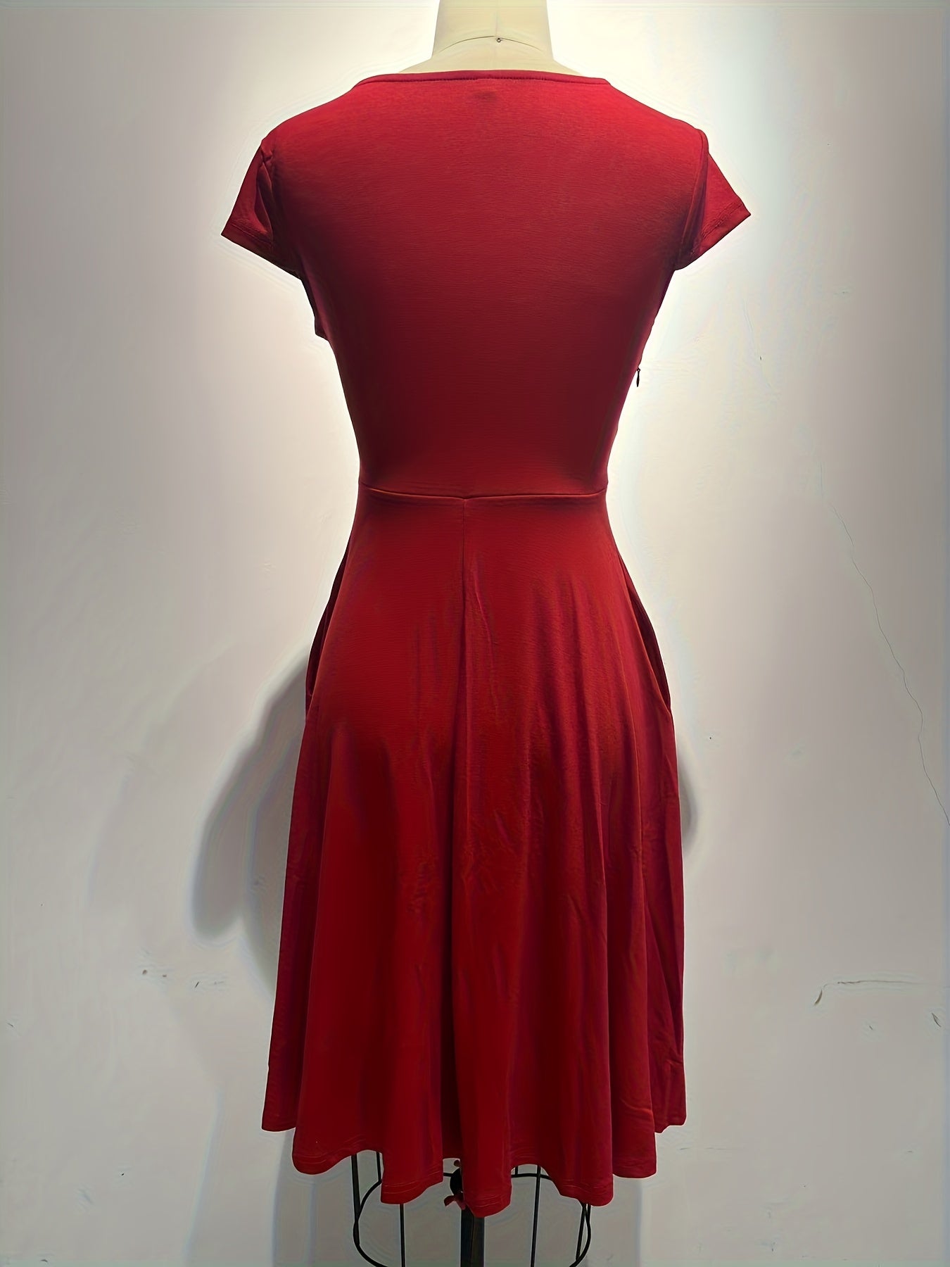 Elegant Wrap Midi Dress for Women with V Neck Cap Sleeve Fit and Flare Cocktail Style