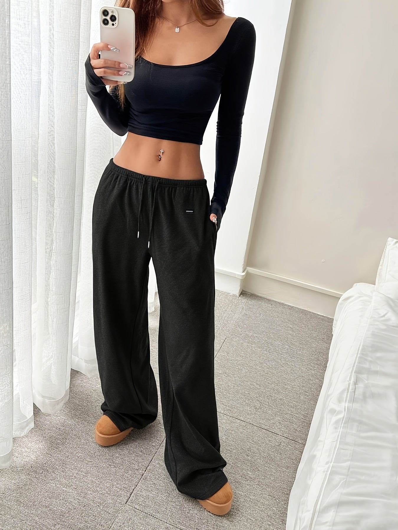 Comfortable Wide Leg Sweatpants for Women with Drawstring Waist Relaxed Flowing Casual Style