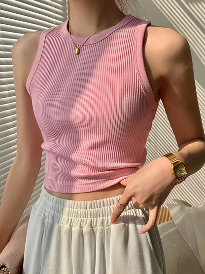 Effortless Ribbed Crop Top for Women with Crew Neck Sleeveless Racerback Fitted Tank Style