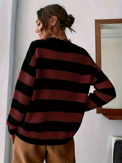 Classic Drop Shoulder Loose Striped Sweater
