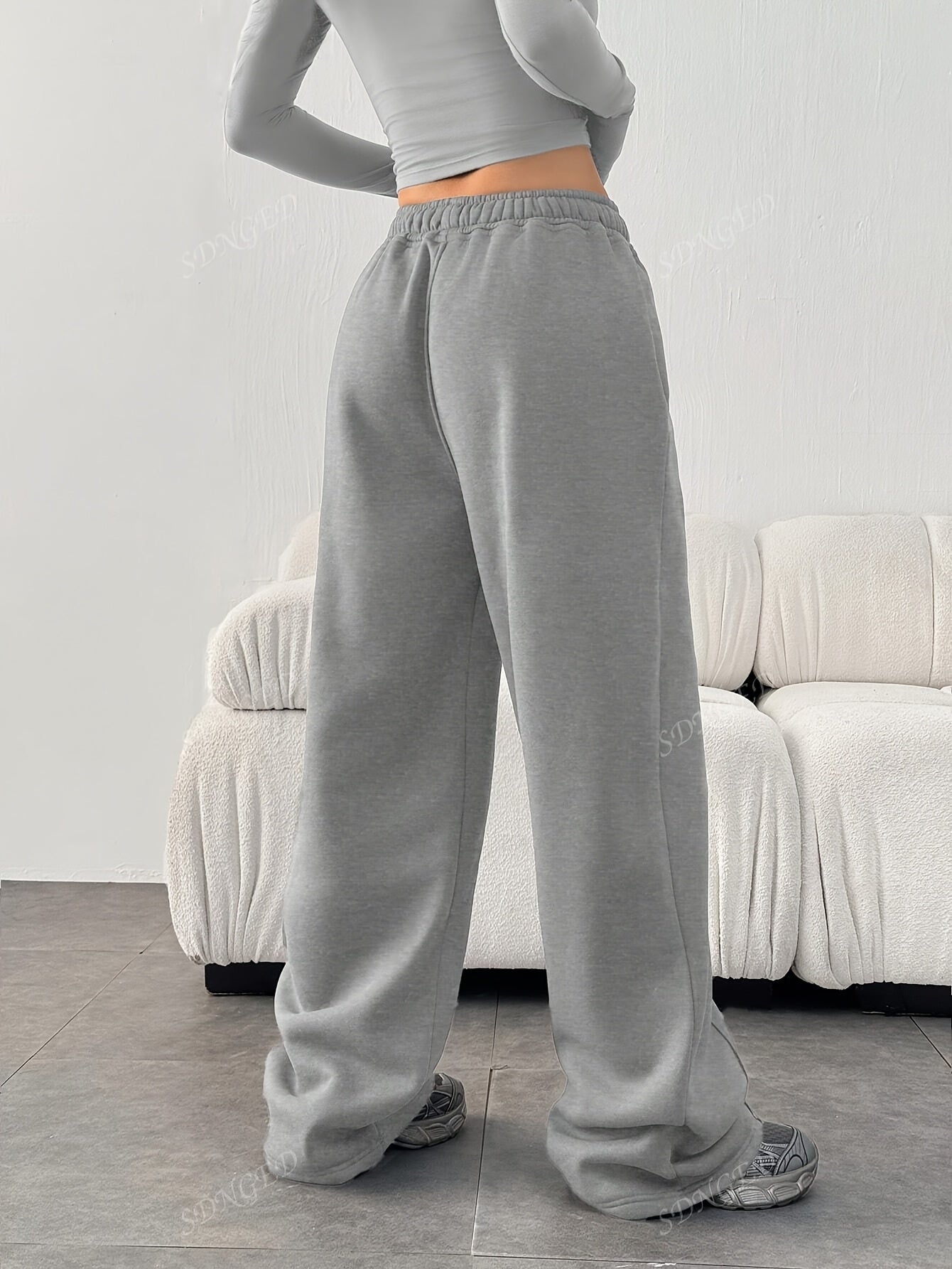 Women'S Casual Loose Easy Solid Color Elastic Waist Athletic Pants