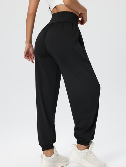 Effortless Black Jogger Pants for Women with High Waist Gathered Elastic Cuff Casual Style
