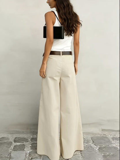 Effortless Wide Leg Pants for Women with High Waist Belted Tapered Relaxed Casual Style