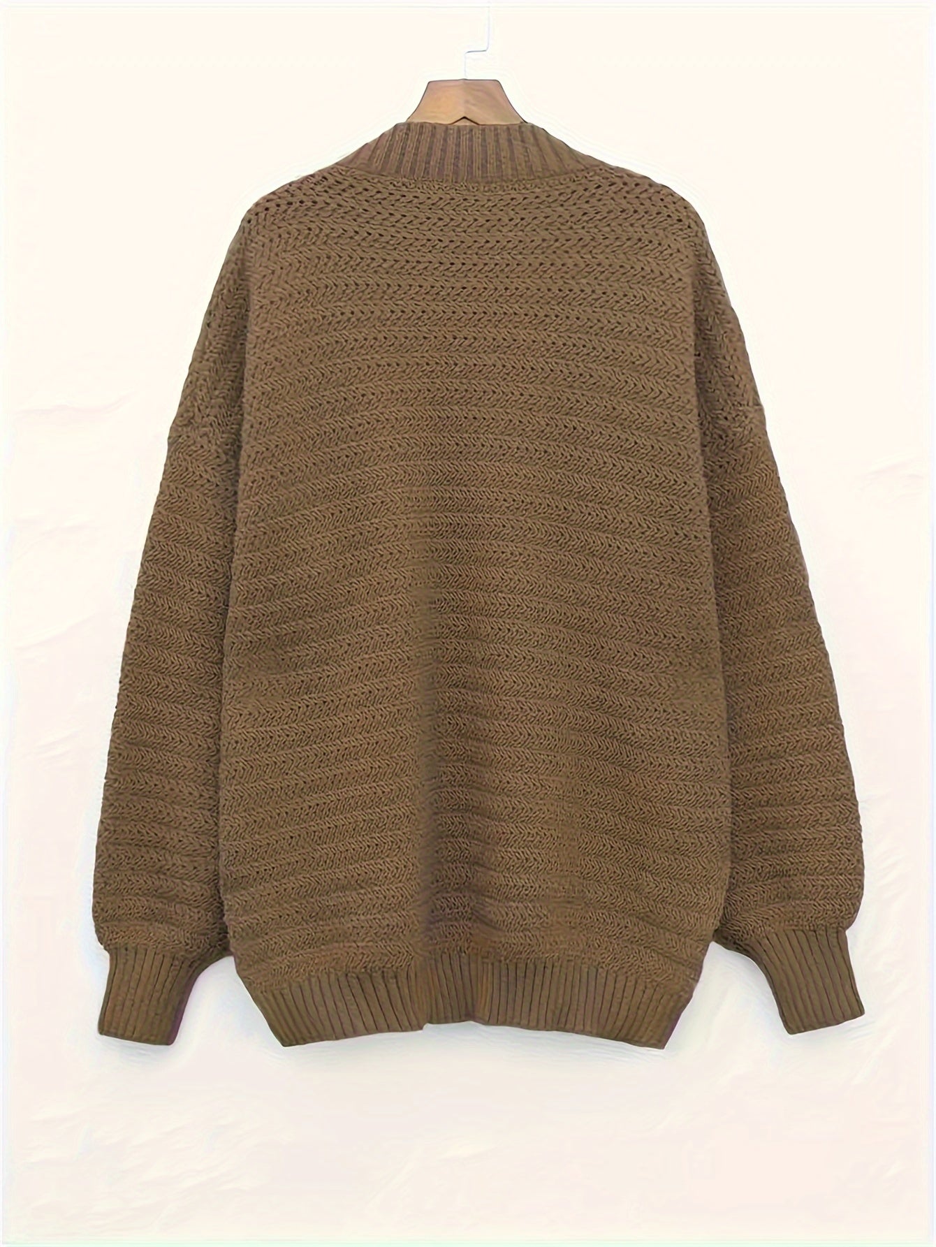 Comfortable Textured Knit Sweater for Women with Mock Neck Long Sleeve Side Slit Oversized Style