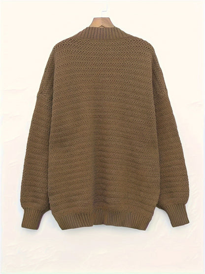 Comfortable Textured Knit Sweater for Women with Mock Neck Long Sleeve Side Slit Oversized Style