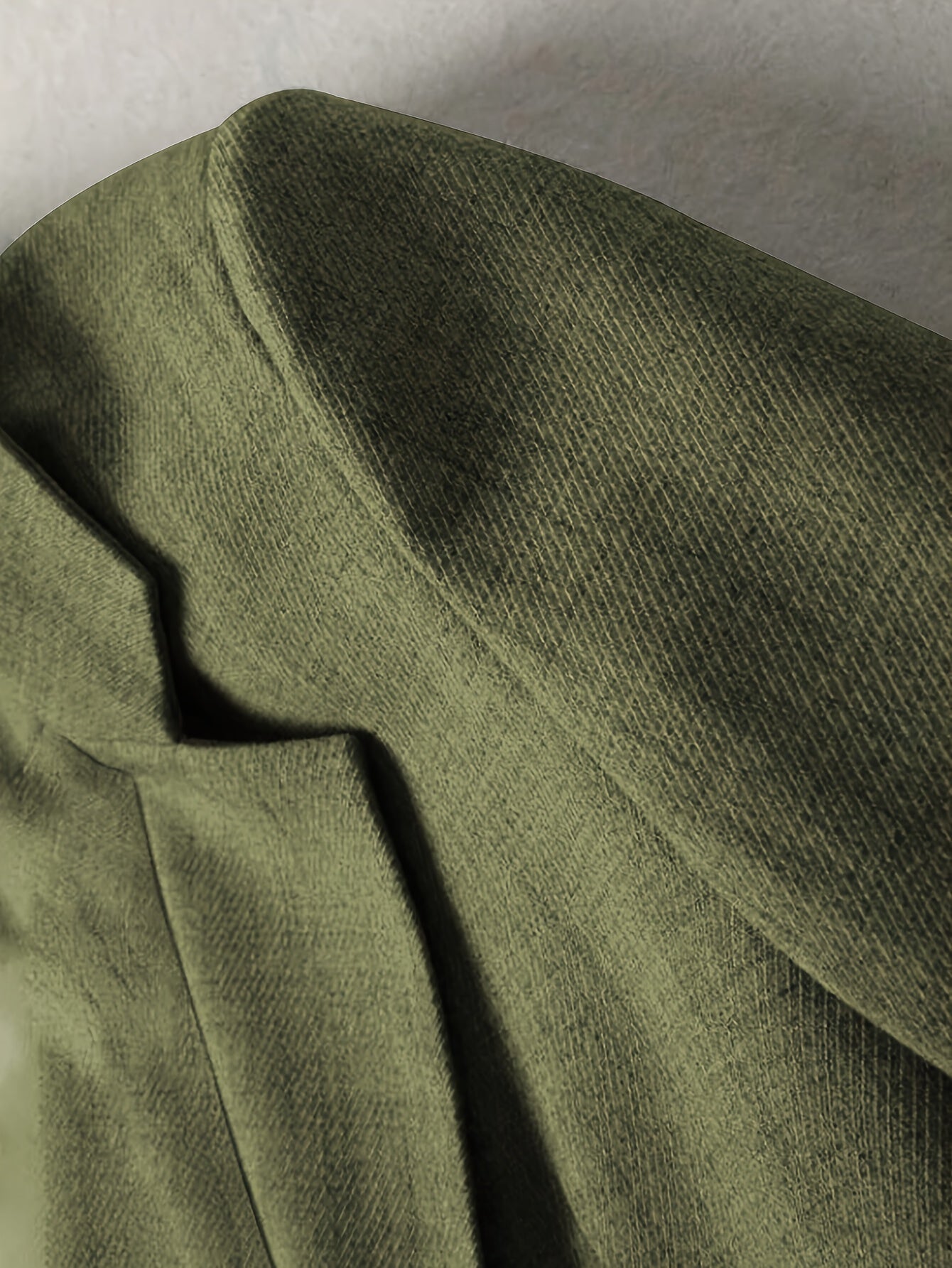 Elegant Fern Green Tweed Blazer for Women with Notch Lapel Long Sleeve Striped Cuff Longline Style