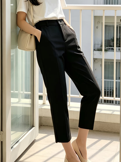 Elegant Tailored Trousers for Women with High Waist Button Front Cropped Slit Hem Casual Style