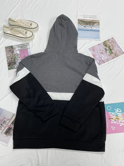 New Autumn Winter Color-Block Hooded Casual Sweatshirt Fashion Loose Lazy Style Jacket Long Sleeve Top