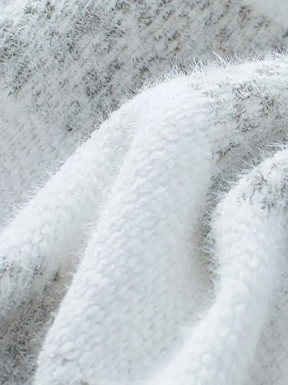 Comfortable Striped Turtleneck Sweater for Women with High Neck Long Sleeve Oversized Fuzzy Knit Style