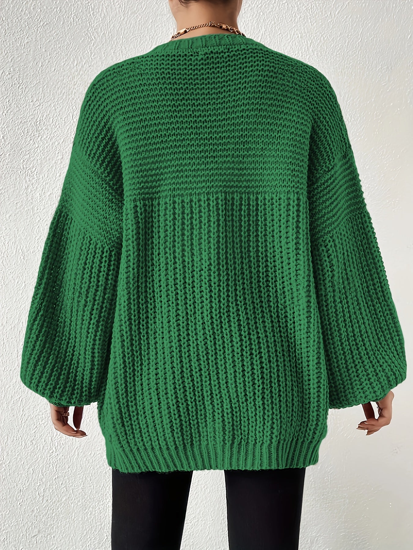 Comfortable Chunky Knit Cardigan for Women with Open Front Balloon Sleeve Oversized Relaxed Style