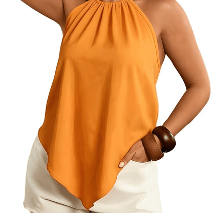 Effortless Chiffon Halter Tank Top for Women with High Neck Sleeveless Ruched Flowing Style