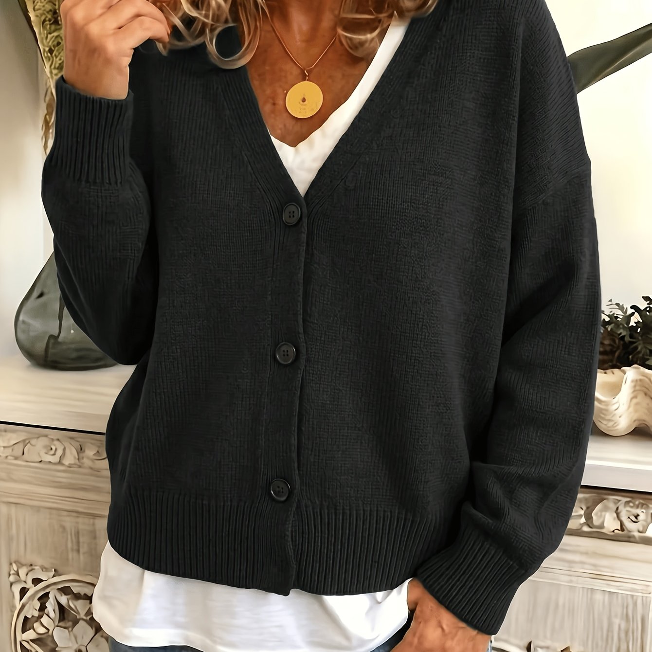 Comfortable Ribbed Cardigan Sweater for Women with V Neck Long Sleeve Button Front Oversized Relaxed Style
