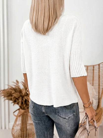 Comfortable Ribbed Sweater for Women with Turtleneck Short Sleeve Relaxed Oversized Knit Style
