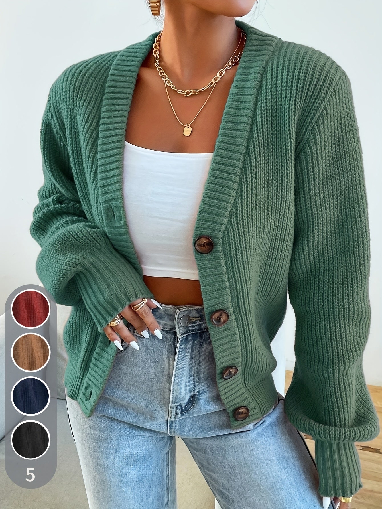 Comfortable Ribbed Cardigan Sweater for Women with V Neck Long Sleeve Button Front Oversized Knit Style