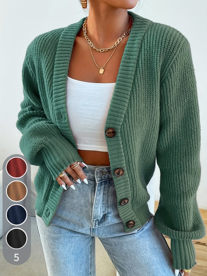 Comfortable Ribbed Cardigan Sweater for Women with V Neck Long Sleeve Button Front Oversized Knit Style