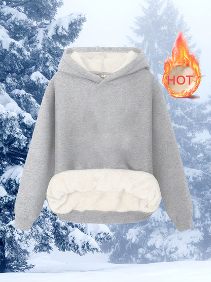 Comfortable Sherpa Lined Hoodie for Women with Hood Long Sleeve Relaxed Oversized Knit Style