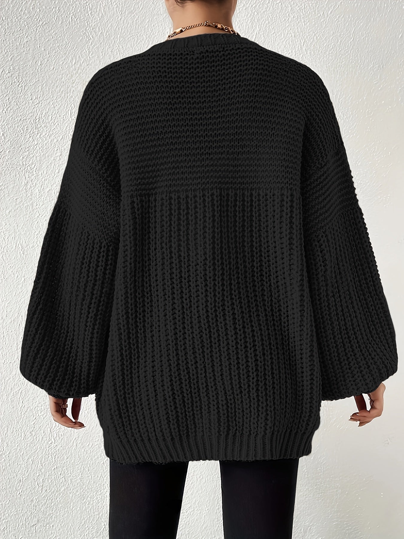 Comfortable Chunky Knit Cardigan for Women with Open Front Balloon Sleeve Oversized Relaxed Style