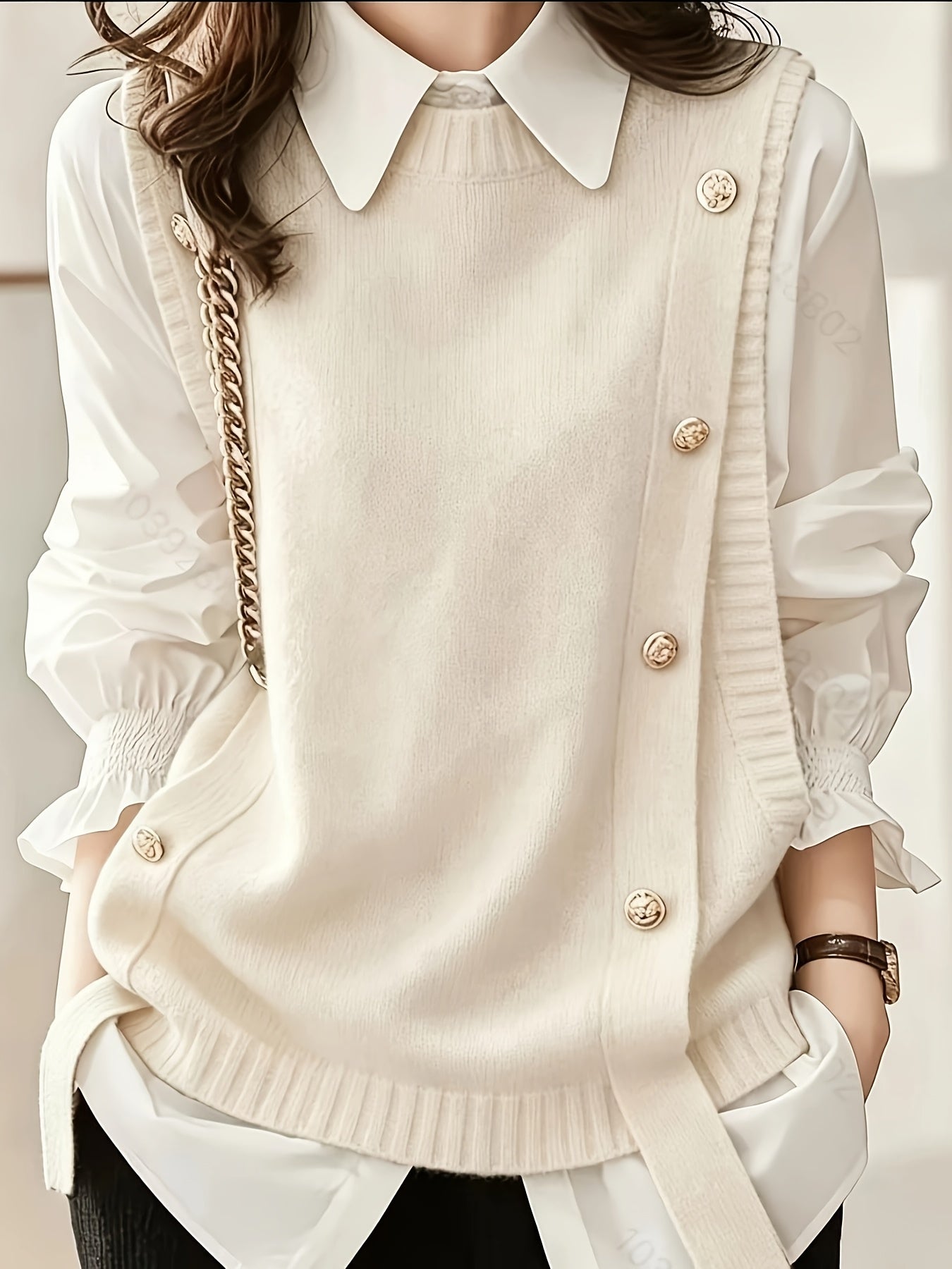 Comfortable Sweater Vest for Women with Round Neck Sleeveless Button Detail Relaxed Knit Style