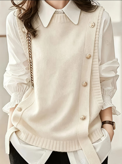 Comfortable Sweater Vest for Women with Round Neck Sleeveless Button Detail Relaxed Knit Style
